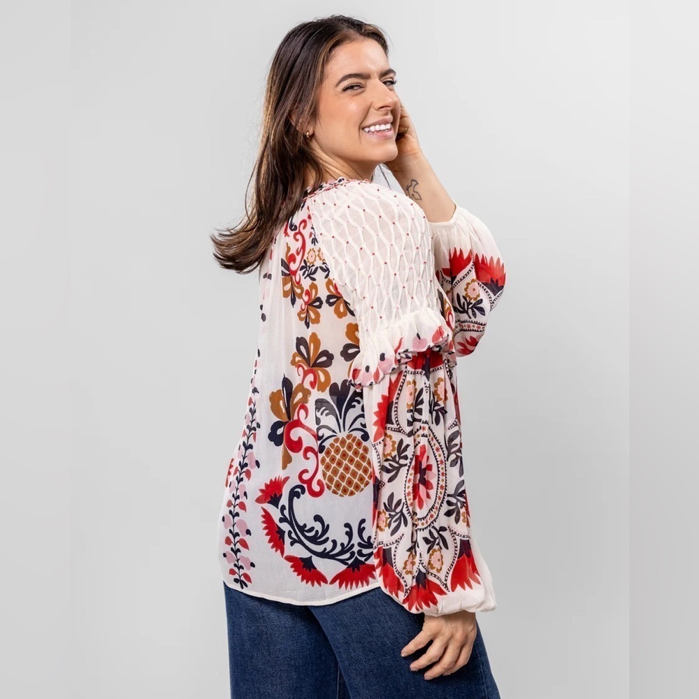 Farm Rio: Cream Cashew Mandala Embroidered Blouse - Picture 5 of 12